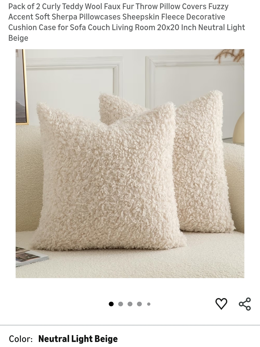 Curly Teddy Faux Fur Throw Pillow Covers - Light Beige